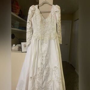 Ivory Beaded Long-Sleeve wedding Formal Dress